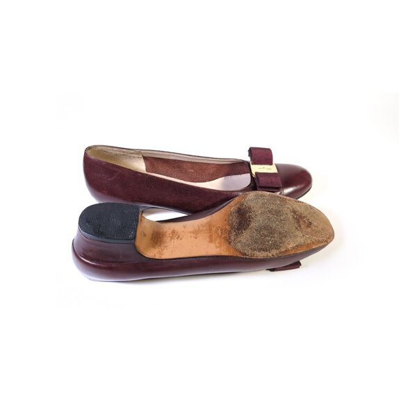 VTG Salvatore Ferragamo Boutique Vara Bow Low Pumps Bordeaux Womens Size 7 - Picture 5 of 8